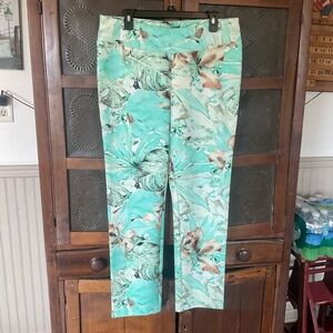 Soft Surroundings Mint Floral Pull-On Ankle Pants